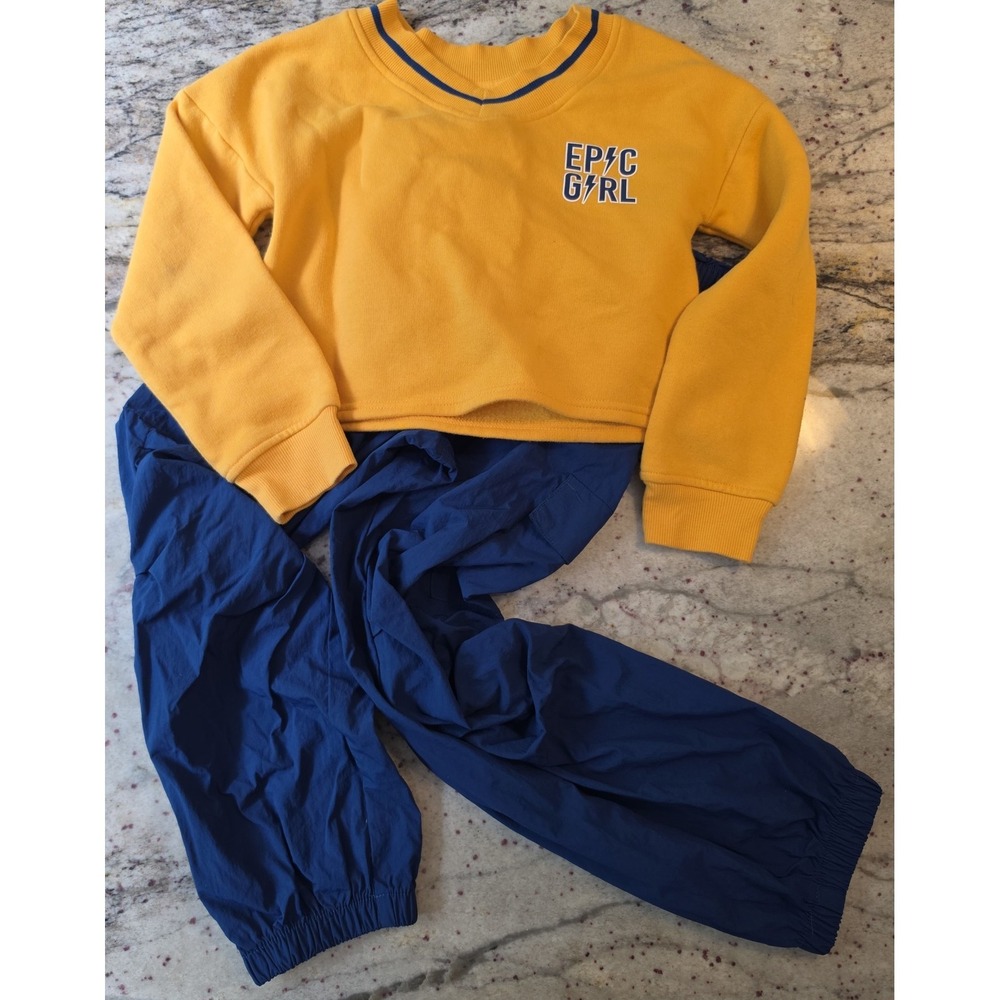 Xersion blue parachute pants and‎ yellow crop crewneck youth 7/8